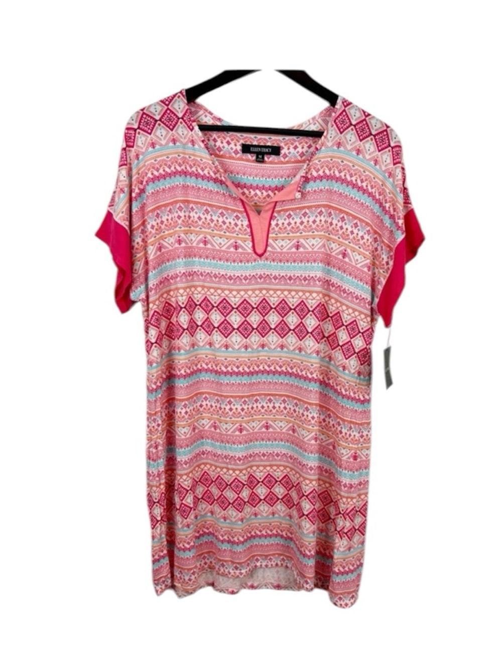 Ellen Tracy Coral Multi Short Sleeve Sleepshirt Size Medium Rayon